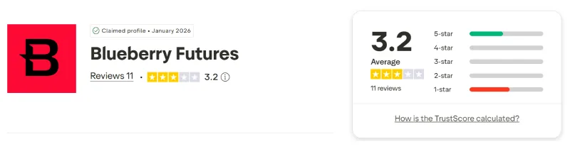 Screenshot of the Blueberry Futures Trustpilot profile